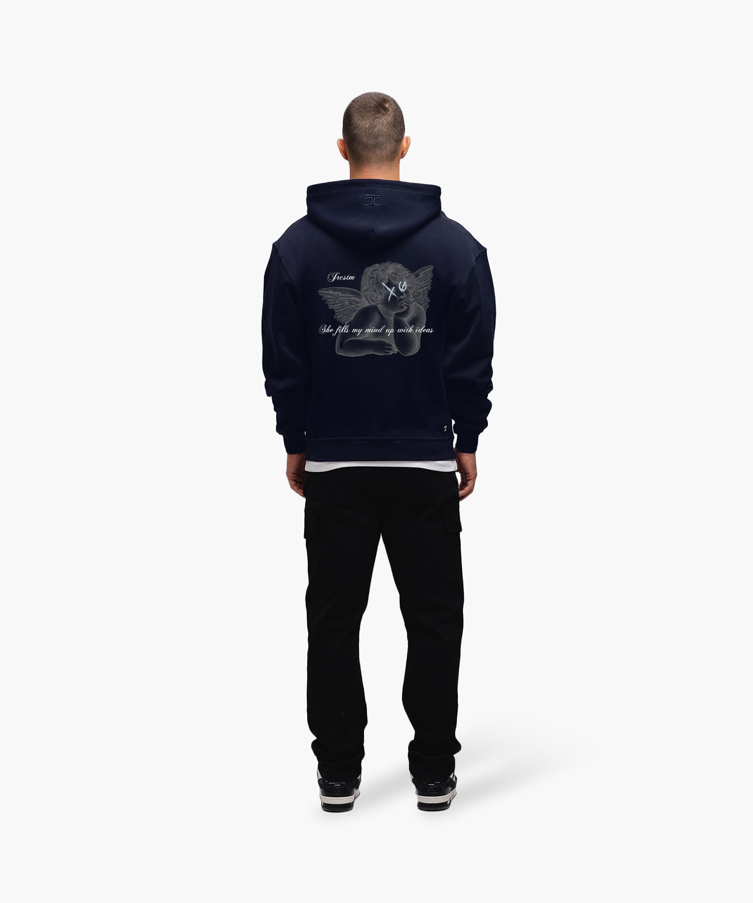 Oversized Hoody in White Angel Embro