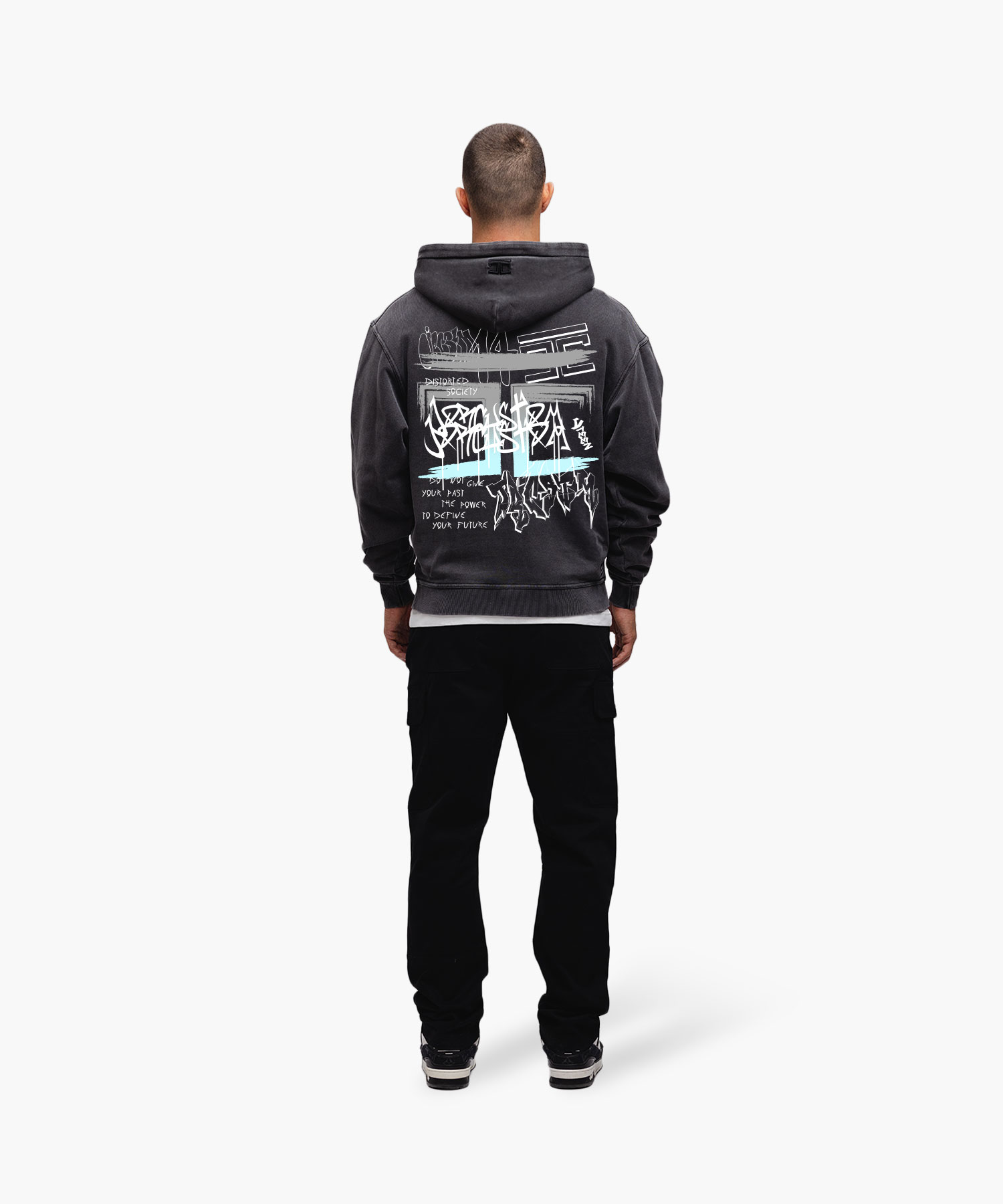 Gray Graffiti Hooded Zip-Up Cropped Hoodie